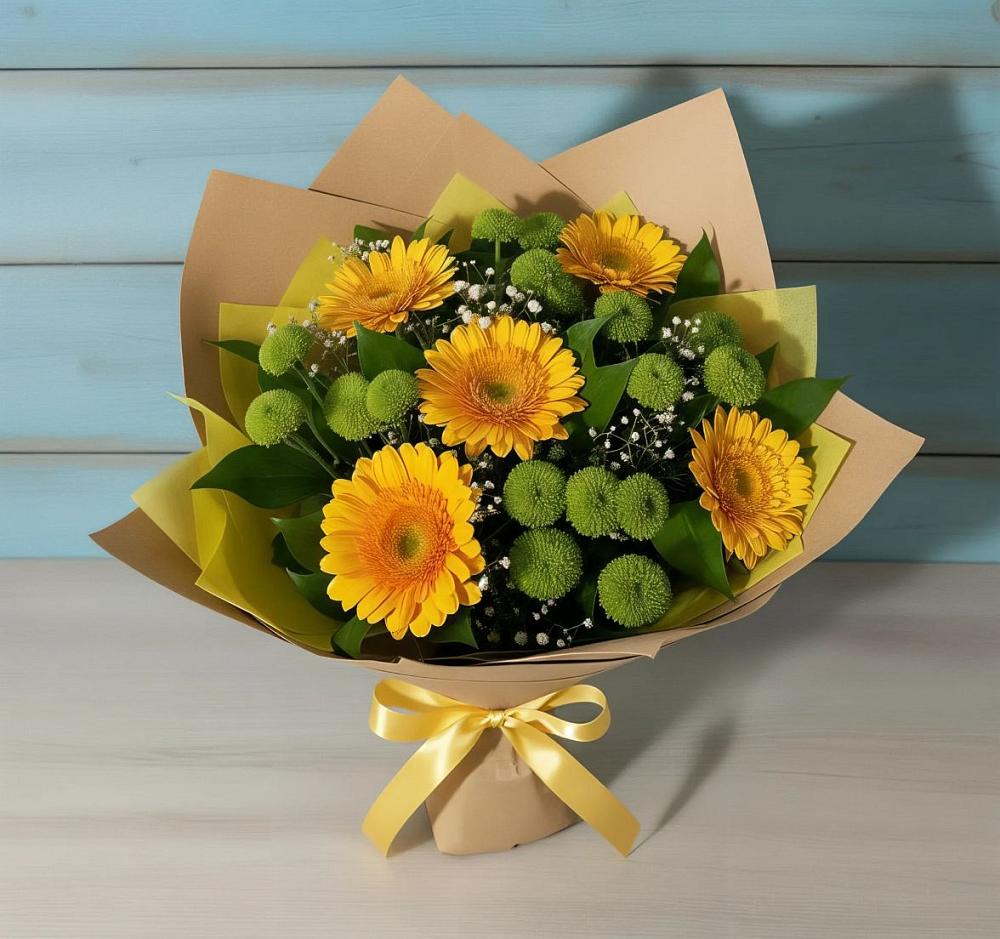 Букет цветов из: Герберы и Хризантемы в Бутырке