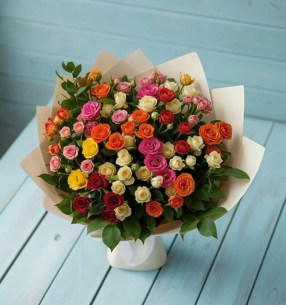 Букет Микс из разноцветных кустовых роз в Бутырке