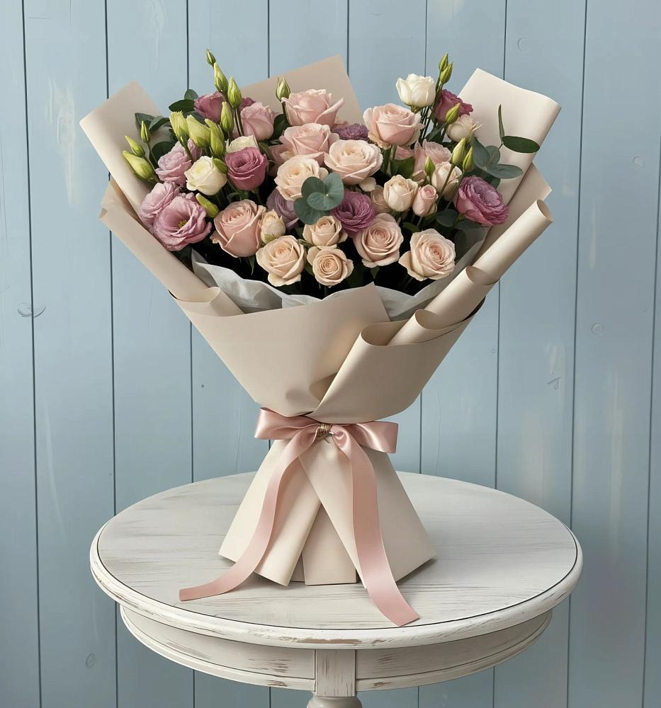 Букет цветов из: Розы и Лизиантусы в Бутырке